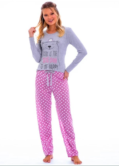 Imagem de Pijama Feminino Urso Corações Calça e Blusa