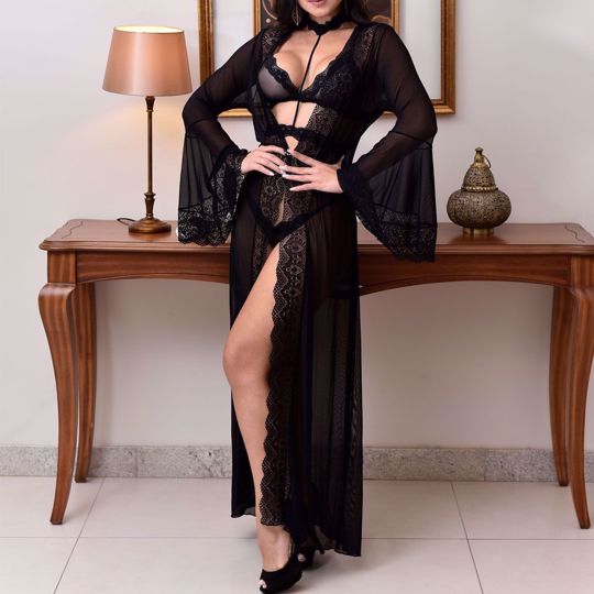 Imagem de Robe longo em tule e renda. Super sexy e com transparência (Não Acompanha Conjunto)